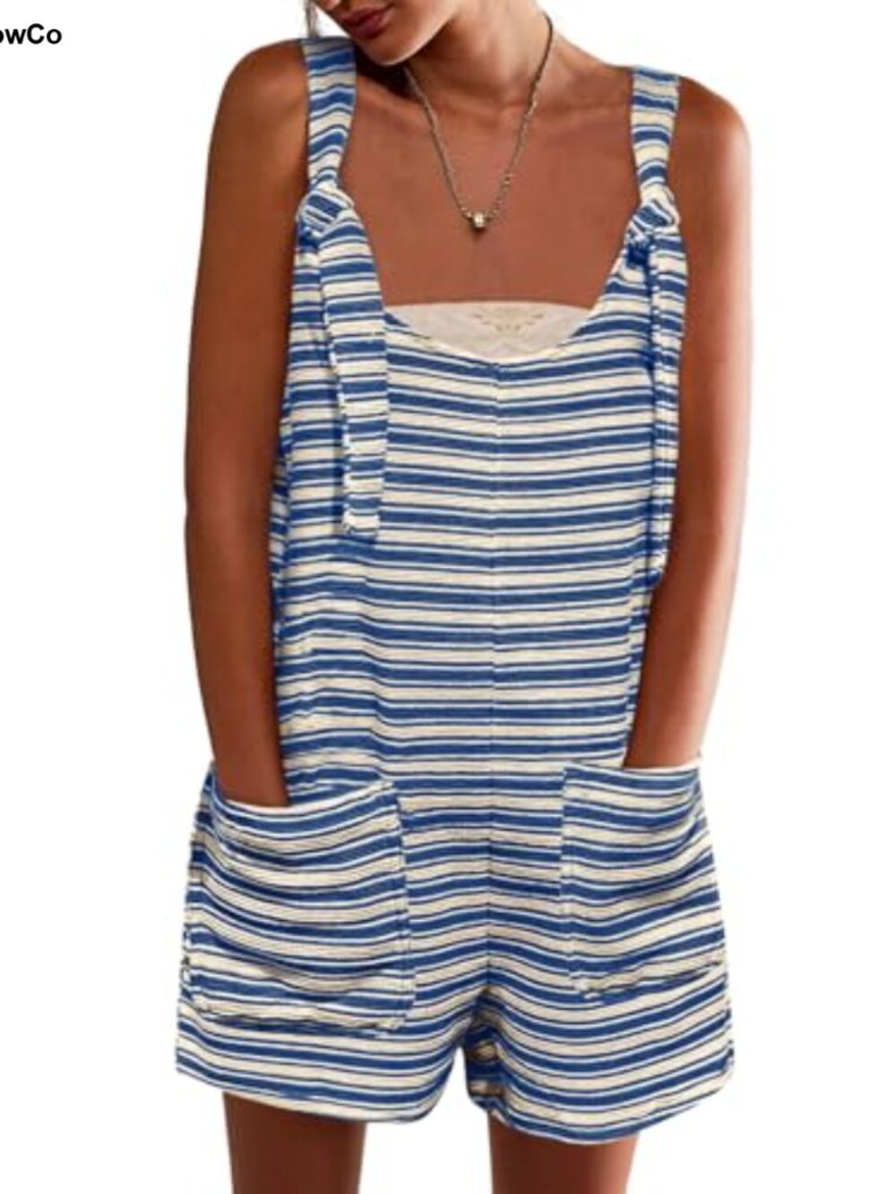 Womens Sleeveless Striped Romper Short Jumpsuit with Pockets Casual Summer 2026
